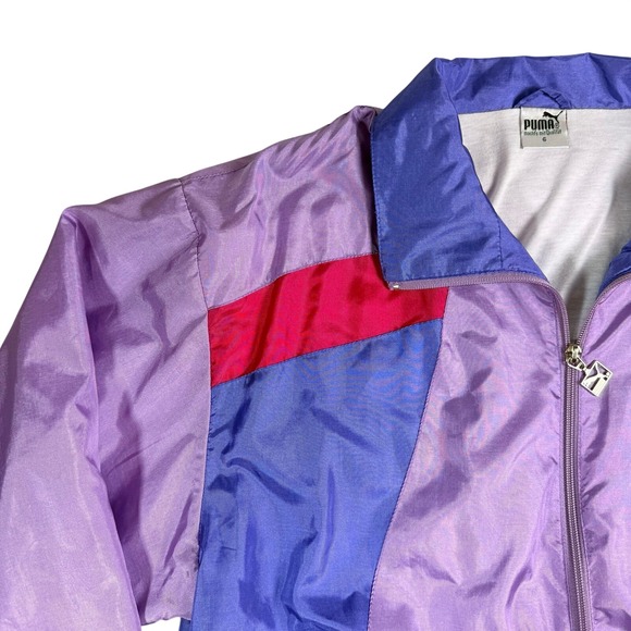 Puma Track Jacket Colorblock Purple Pink Blue 80s 90s Vintage Women's Size 6 - Picture 4 of 16